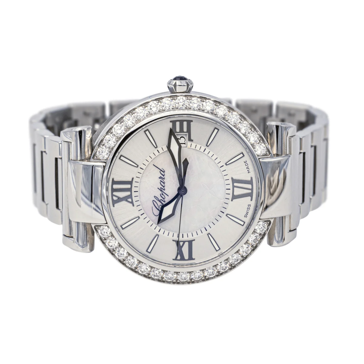 Reloj CHOPARD "Imperial" de acero, nácar, amatista, zafiro y diamantes - Imagen 3